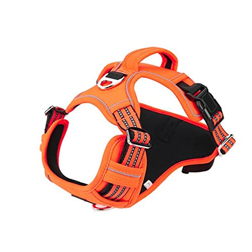 Reflektierendes Hundegeschirr Verstellbare Sicherheitsgurte für Fahrzeuge Atmungsaktives Gehtraining Hundegeschirr-Orange,S von YSDSS