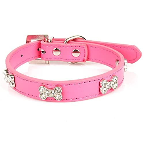 Strass-Knochen-Hundehalsband Pu-Leder verstellbare Halskette Hundehalsbänder für kleine mittelgroße Hunde Haustierzubehör-rosa,37*1,5 cm von YSDSS