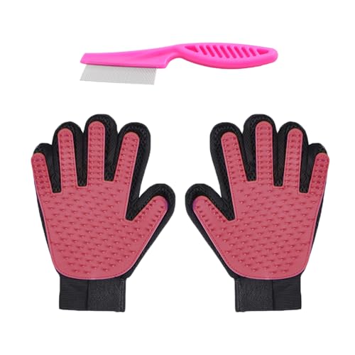 YSDYY 1 Paar Haartäurehandschuhe, 1 Stück Stahlnadelkamm, Weiche Silikonhandschuhe, Haustier -Schönheitswerkzeuge, Haarpflegevorräte. von YSDYY