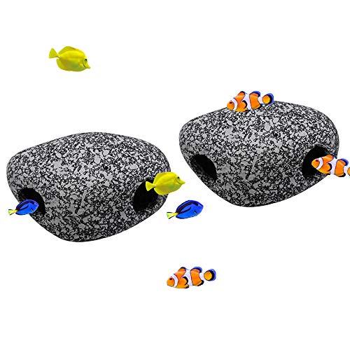 YSISLY Fels für Aquarien, 3 Löcher, für Aquarien, Versteck für Buntbarsche, Fischlaiche, Zucht, Verstecken und Spielen (2 Stück, M) von YSISLY