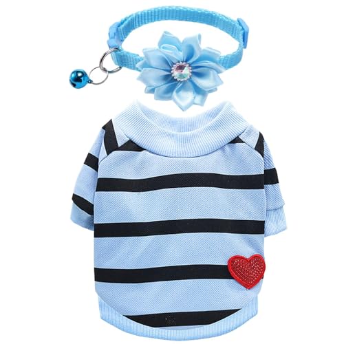 YSJCHEBS 1 Stück Haustierkleidung, 1 Stück Haustierhalsband, Gestreiftes Hunde-T-Shirt, Verstellbares Halsband, Sommer-Kurzarmpullover, Haustierbedarf von YSJCHEBS