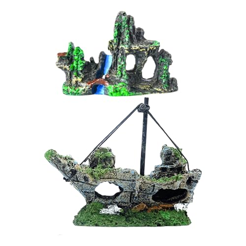 YSJCHEBS 1 Schiffswrack-Ornament Und 1 Steingarten, Aquarium-Dekorationen, Aquarium-Landschaftsbau-Zubehör, Kreative Aquarium-Ornamente YSJCHEBS 1 Schiffswrack-Ornament Und 1 Steingarten, Aquarium-Dekorationen, Aquarium-Landschaftsbau-Zubehör, Kreative Aquarium-Ornamente von YSJCHEBS