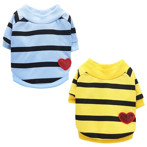 YSJCHEBS 2 Stück Kleine Hunde-T-Shirts, Gestreifte Haustier-T-Shirts, Dünne Frühlings- Und Sommer-Hunde-T-Shirts, Welpen-Sweatshirts, Geeignet Für Französische Bulldoggen, Chihuahuas Und Teddy-Hunde von YSJCHEBS