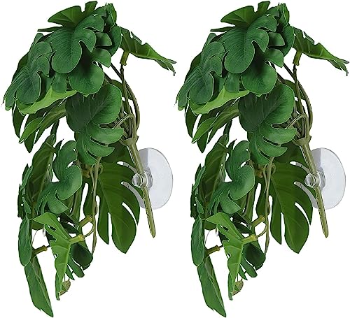 YSOLDA Künstliche Kunststoffpflanze/hängende Seiden-Terrarienpflanze mit Saugnäpfen/Aquarium-Dekoration, Kunststoffpflanzen für Reptilien, Haustiernester, Aquarien, 2 Stück (02) von YSOLDA