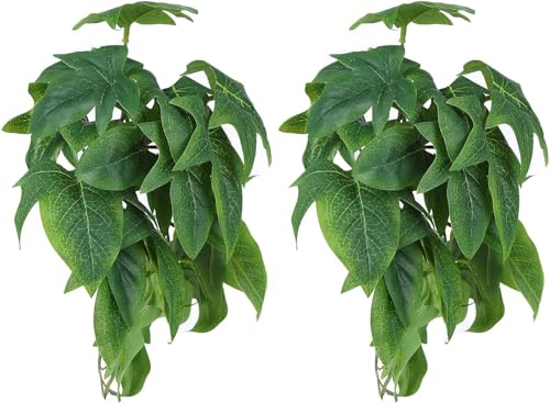 YSOLDA Künstliche Kunststoffpflanze/hängende Seiden-Terrarienpflanze mit Saugnäpfen/Aquarium-Dekoration, Kunststoffpflanzen für Reptilien, Haustiernester, Aquarien, 2 Stück (04) von YSOLDA