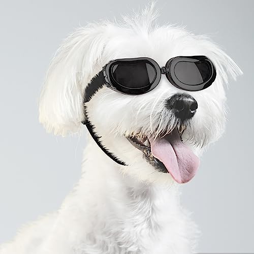 Haustiere Sonnenbrille Hunde Schutzbrille Schwarz Mode Wasserdichter Winddicht Verstellbarer Riemen Anti-UV für Kleine Mittlere Hunde Katzen Motorrad Outdoor Aktivitäten von YSQEVN