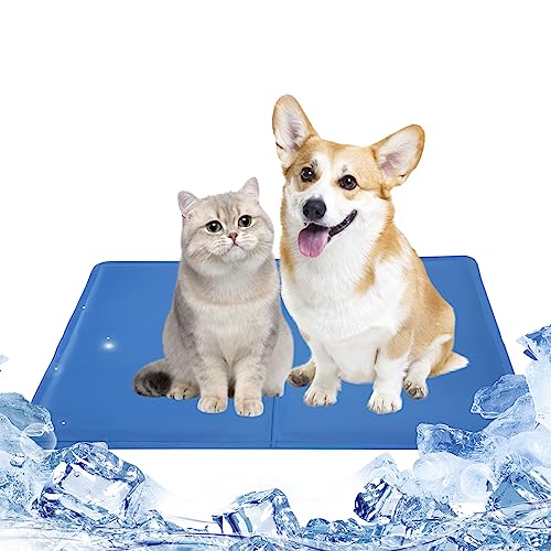 YSQEVN Haustier Kühlmatte Hundematte Sommer Wasserdicht Kühldecke Verschleißfest Komfortabel mit Natürliches Selbstkühlendes Grosse für Zuhause Tiere Mensch Katzen Größe 50×40cm Blau von YSQEVN