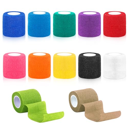 YSWOVUO 12 Rollen Selbstklebender Verband 5cm x 4,5m, Haftbandage Selbstklebend, Vliesstoff Selbsthaftende Bandage, Elastischer Binden Verband für Stretch Sportler, Handgelenk, Knöchel, Pet von YSWOVUO