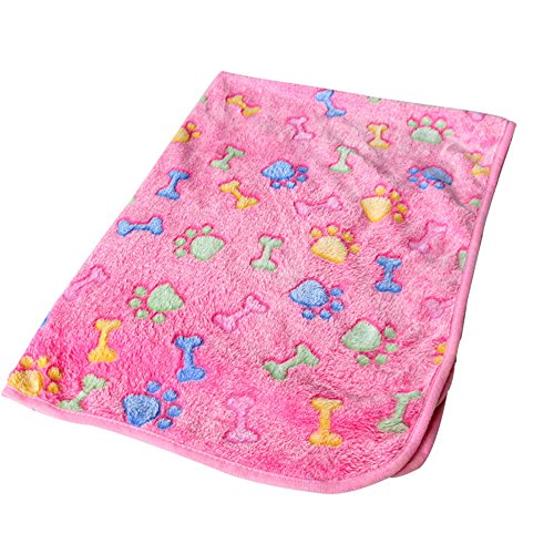 YSoutstripdu Cat Dog Puppy Kitty Kitten Pet Bone Paw Print Warm Coral Fleece Mat Soft Blanket Bed Pad von YSoutstripdu