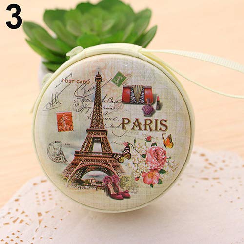 YSoutstripdu Compact Lovely Round Wallet Cartoon Eiffel Tower Earphone Key Holder Case Bag - Black/Blue/Green/Grey/Red/White von YSoutstripdu