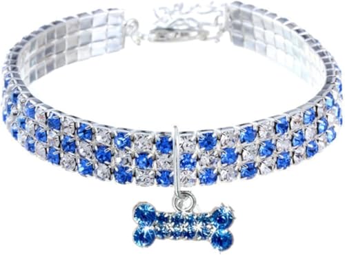 Halti Halsband für Hunde, glitzernde Strasssteine, verstellbares Katzen-Hundehalsband mit Diamant-Glitzer-Anhänger, Hundehalsband, Haustier-Halskette (Blau, L) von YTBHSHXZ