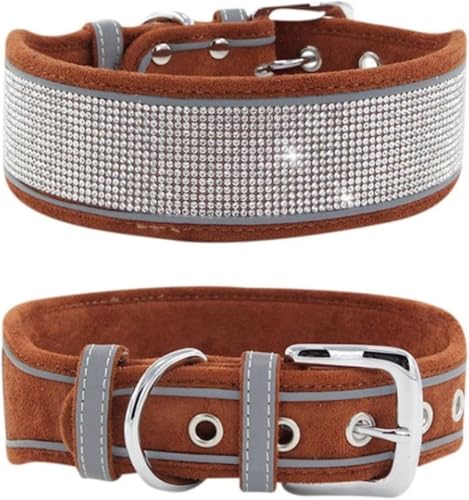 Halti Halsband für Hunde, luxuriöses Strasshalsband, weich und verstellbar, reflektierend, glitzernd, breites Hundehalsband für kleine, mittelgroße Hunde (Braun, L) von YTBHSHXZ