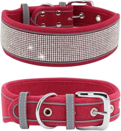 Halti Halsband für Hunde, luxuriöses Strasshalsband, weich und verstellbar, reflektierend, glitzernd, breites Hundehalsband für kleine, mittelgroße Hunde (Rot, L) von YTBHSHXZ