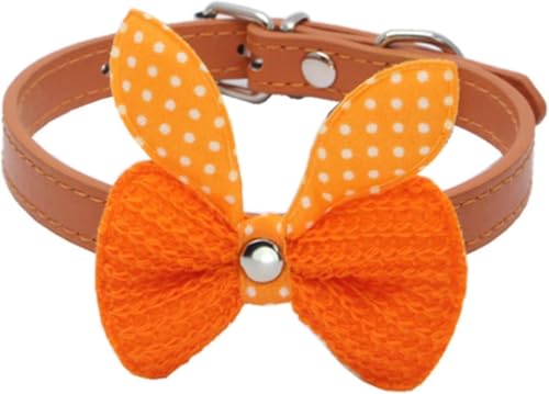 Halti Halsband für Hunde, niedliches Leder-Hundehalsband mit Strickschleife, Feder-Hundehalsband mit Sicherheits-Metallschnalle, schönes Geschenk (Orange, M) von YTBHSHXZ