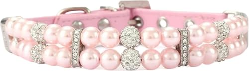 Halti Hundehalsband für Hunde, luxuriöses Hundehalsband, handgefertigt, Perlen, verstellbar, PU-Leder, elegantes Katzenhalsband mit Kristall-Strass (Rosa, 2, M) von YTBHSHXZ