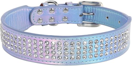 Halti Hundehalsband für Hunde, niedliches Diamant-Hundehalsband, breites Leder, glitzernde Strasssteine, Hundehalsband für mittelgroße und große Hunde, Französische Bulldogge (Blau, L) von YTBHSHXZ