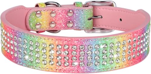 Halti Hundehalsband für Hunde, niedliches Diamant-Hundehalsband, breites Leder, glitzernde Strasssteine, Hundehalsband für mittelgroße und große Hunde, Französische Bulldogge (Mehrfarbig, XL) von YTBHSHXZ