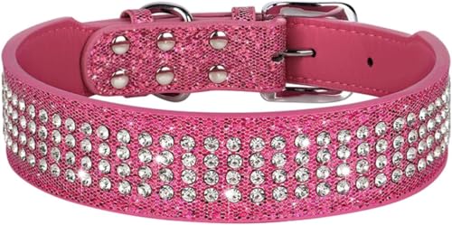 Halti Hundehalsband für Hunde, niedliches Diamant-Hundehalsband, breites Leder, glitzernde Strasssteine, Hundehalsband für mittelgroße und große Hunde, Französische Bulldogge (Rose, XL) von YTBHSHXZ