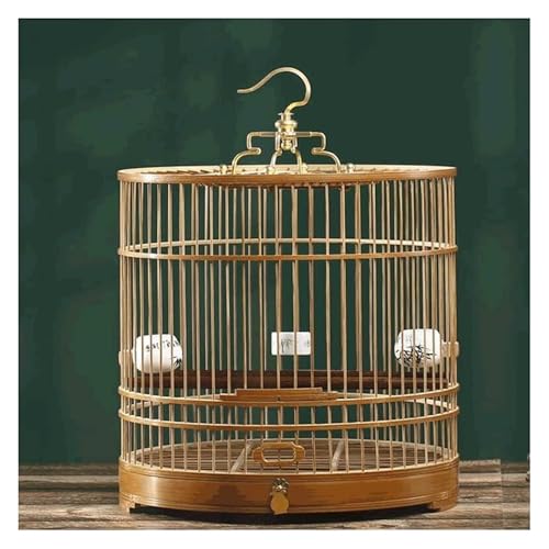 Handgefertigter Vogelkäfig mit Haken, Bambus-Vogelflugkäfig im chinesischen Stil mit Standstangen for kleine Vögel for Reisen, Zuhause, braunes Dekor von YTBHSHXZ