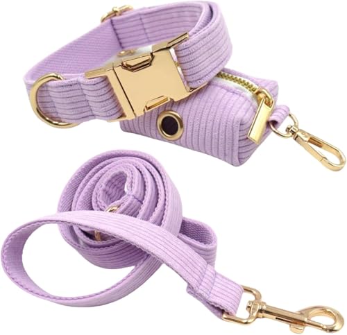 Hardy Hundehalsband, Set aus Halsband und Leine für Hunde, mit Halterung für Kotbeutel, weiches und verstellbares Halsband, langlebige Leine mit Drehknopf aus Metall (Lila, L) von YTBHSHXZ