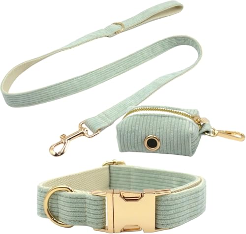 Hardy Hundehalsband und Leine für Hunde, mit Halterung für Kotbeutel, weich und verstellbar, langlebige Leine mit Metalldrehknopf (Grün, S) von YTBHSHXZ