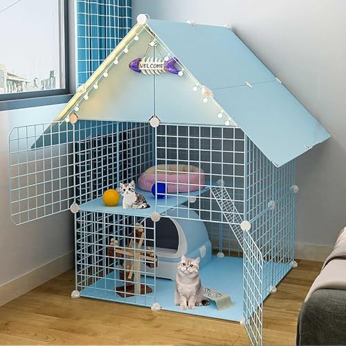 Katzenlaufstall, 2-stöckiger Katzenkäfig for den Innenbereich, groß, mit Katzentoilette, zusammenklappbarer Katzenkäfig aus Metall mit Dach und Tür, DIY-Haustiergehege for Kaninchen, Meerschweinchen, Katzenlaufstall, 2-stöckiger Katzenkäfig for den Innenbereich, groß, mit Katzentoilette, zusammenklappbarer Katzenkäfig aus Metall mit Dach und Tür, DIY-Haustiergehege for Kaninchen, Meerschweinchen, von YTBHSHXZ