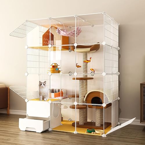 Katzenlaufstall, große Katzenkäfige for den Innenbereich, DIY-Katzenkäfig-Laufstall mit Katzentoilette, halbgeschlossenes, abnehmbares Haustiergehege aus Metalldraht, großer Auslauf, ideal for 1–3 Kat Katzenlaufstall, große Katzenkäfige for den Innenbereich, DIY-Katzenkäfig-Laufstall mit Katzentoilette, halbgeschlossenes, abnehmbares Haustiergehege aus Metalldraht, großer Auslauf, ideal for 1–3 Kat von YTBHSHXZ