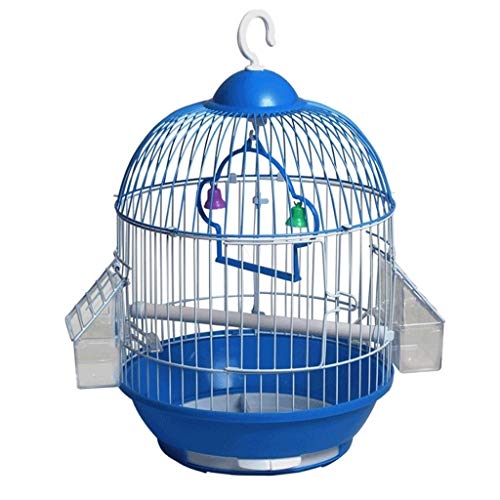 Kunststoff-Vogelkäfig mit Rollständer, tragbarer Reise-Vogelflugkäfig mit Futterstation for den Außenbereich, leicht, blau/rosa/grünes Dekor von YTBHSHXZ