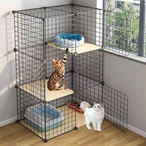 Laufstall for Katzen – großes 3-stöckiges Katzengehege for den Innenbereich, abnehmbares Metallgitter, DIY-Zwinger for den Innenbereich, Katzenzwinger, Frettchenkäfig, Bewegungsraum, ideal for 1–3 Kat Laufstall for Katzen – großes 3-stöckiges Katzengehege for den Innenbereich, abnehmbares Metallgitter, DIY-Zwinger for den Innenbereich, Katzenzwinger, Frettchenkäfig, Bewegungsraum, ideal for 1–3 Kat von YTBHSHXZ