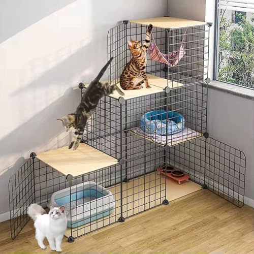 Laufstall for Katzen – großes 3-stöckiges Katzengehege for den Innenbereich, abnehmbares Metallgitter, DIY-Zwinger for den Innenbereich, Katzenzwinger, Frettchenkäfig, Bewegungsraum, ideal for 1–3 Kat Laufstall for Katzen – großes 3-stöckiges Katzengehege for den Innenbereich, abnehmbares Metallgitter, DIY-Zwinger for den Innenbereich, Katzenzwinger, Frettchenkäfig, Bewegungsraum, ideal for 1–3 Kat von YTBHSHXZ