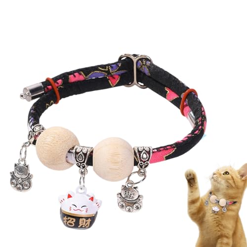 Katzenwelpen Halsband - Klingel Halsband Mit Zedernholzperlen Für Katzenwelpen,Verstellbares Schmuckhalsband Für Spaziergänge Reisen Zuhause Kleine Mittelgroße Große Rassen von YTGOCN