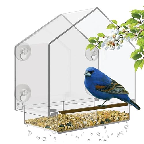 Transparente -Vogelhäuschen aus Acryl,-Vogelhäuschen für den Außenbereich - Vogelhäuschen aus klarem Acryl für den Außenbereich | -Vogelhaus im Freien mit starken Saugnäpfen für Garten, Hof, ältere Ki von YTGOCN