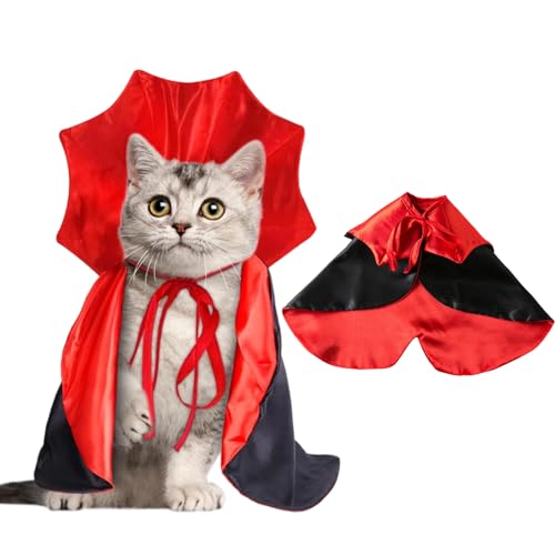 Hunde-Halloween-Kostüm, Katzen-Halloween-Kostüm, Vampir-Haustier-Outfit für kleine bis mittelgroße Hunde und Katzen, Halloween-Feier, Weihnachtsfeiern, Cosplay, rot-schwarzer Polyester-Umhang Hunde-Halloween-Kostüm, Katzen-Halloween-Kostüm, Vampir-Haustier-Outfit für kleine bis mittelgroße Hunde und Katzen, Halloween-Feier, Weihnachtsfeiern, Cosplay, rot-schwarzer Polyester-Umhang von YTPAFK