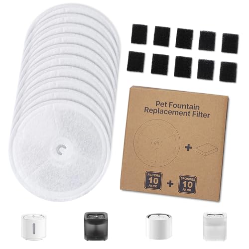 10 Stück Katzenbrunnen Ersatz Filter + 10 Schwammfilter, kompatibel mit Petkit Eversweet Solo SE/Solo 2/3 Pro/3/2s Katzenbrunnen Kabellos, Austausch des runden Katzentränkefilters von YTUGIL