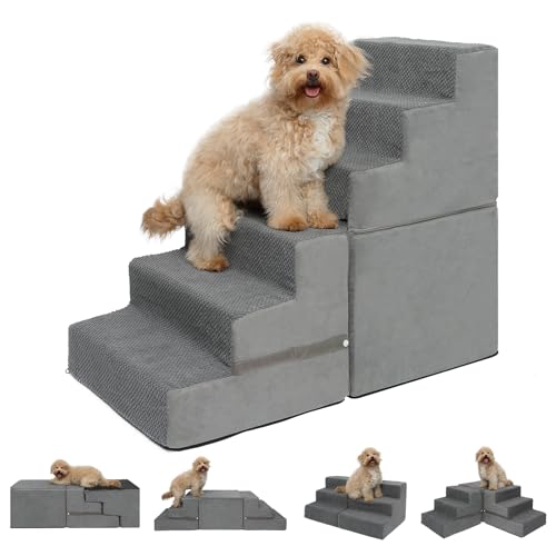 Hundetreppe für kleine Hunde, 6-stufige Hundetreppe für Hochbett, hochdichter Schaumstoff Haustiertreppe mit rutschfestem, abnehmbarem, waschbarem Bezug zum Aufsteigen auf das Bett von YU YUSING