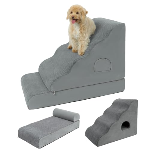 Hundetreppe für kleine Hunde, 62,5 cm H, 5-stufige Hundetreppe für Hochbett, hochdichter Schaumstoff, gebogene Haustiertreppe mit rutschfestem, abnehmbarem, waschbarem Bezug, um aufs Bett zu steigen Hundetreppe für kleine Hunde, 62,5 cm H, 5-stufige Hundetreppe für Hochbett, hochdichter Schaumstoff, gebogene Haustiertreppe mit rutschfestem, abnehmbarem, waschbarem Bezug, um aufs Bett zu steigen von YU YUSING