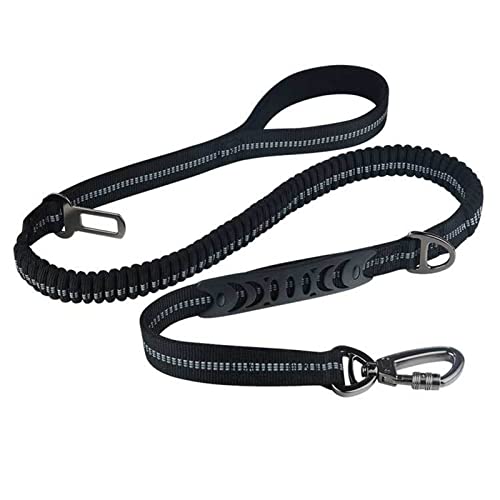 YUAN NIAN Starke Hundeleine, Bungee Elastische Hundeleine Verstellbar Reflektierende Elastische Hundeleine zum Spazierengehen, Anti-Pull-Hundeleine mit Sicherheitsgurt Schnalle (Schwarz) von YUAN NIAN