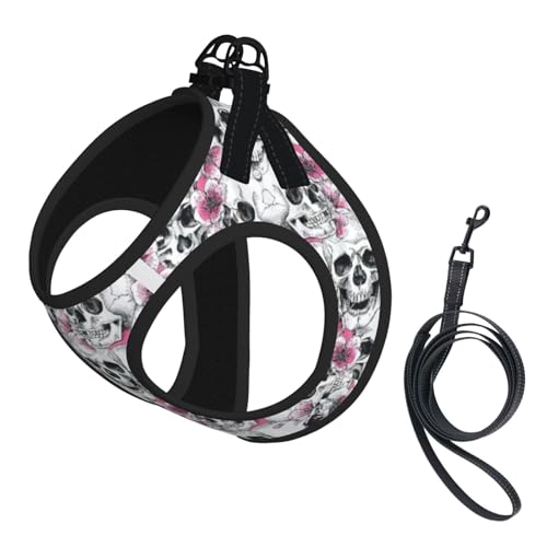 Welpengeschirr mit floralem Totenkopf-Druck, reflektierend, Hundezubehör für kleine, mittelgroße und große Hunde und Katzen Welpengeschirr mit floralem Totenkopf-Druck, reflektierend, Hundezubehör für kleine, mittelgroße und große Hunde und Katzen von YUBVCF