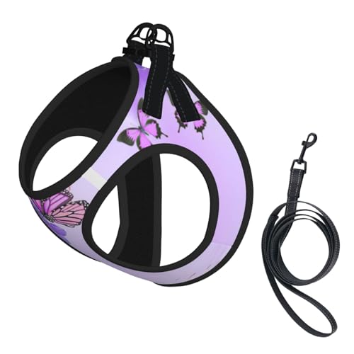 Welpengeschirr mit reflektierendem Schmetterlingsdruck, Hundezubehör für kleine, mittelgroße und große Hunde und Katzen, Violett von YUBVCF