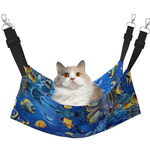 YUBVCF Tropische Fische, weiches Haustierbett, passend für Frettchen, Kätzchen, Welpen, kleine Hunde, verstellbarer Riemen YUBVCF Tropische Fische, weiches Haustierbett, passend für Frettchen, Kätzchen, Welpen, kleine Hunde, verstellbarer Riemen von YUBVCF