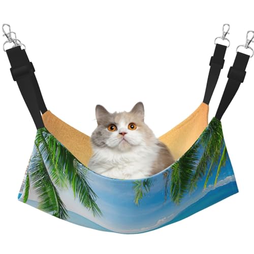 YUBVCF Weiches Haustierbett, geeignet für Frettchen, Kätzchen, Welpen, kleine Hunde, verstellbarer Riemen, Motiv: Ozean, Strand, Palmenblätter YUBVCF Weiches Haustierbett, geeignet für Frettchen, Kätzchen, Welpen, kleine Hunde, verstellbarer Riemen, Motiv: Ozean, Strand, Palmenblätter von YUBVCF