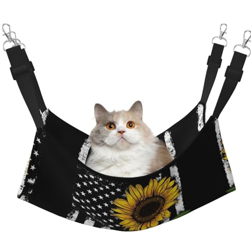 YUBVCF Weiches Haustierbett mit Sonnenblume und amerikanischer Flagge, passend für Frettchen, Kätzchen, Welpen, kleine Hunde, verstellbarer Gurt YUBVCF Weiches Haustierbett mit Sonnenblume und amerikanischer Flagge, passend für Frettchen, Kätzchen, Welpen, kleine Hunde, verstellbarer Gurt von YUBVCF