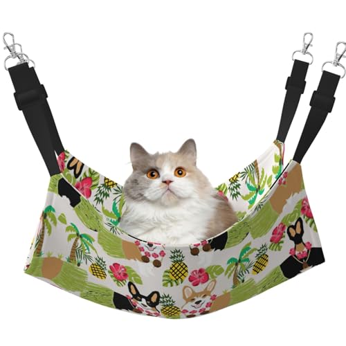 YUBVCF Weiches Haustierbett mit tropischen Blumen und Corgi, passend für Frettchen, Kätzchen, Welpen, kleine Hunde, verstellbarer Gurt YUBVCF Weiches Haustierbett mit tropischen Blumen und Corgi, passend für Frettchen, Kätzchen, Welpen, kleine Hunde, verstellbarer Gurt von YUBVCF