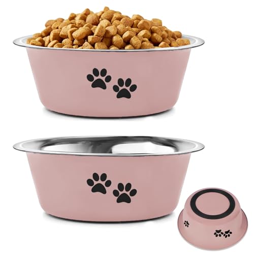 YUDANSI Hundenäpfe 2 Stück, mittelgroße und große Hunde, Futternapf, Wassernapf, Futternapf mit Rutschfester Silikonsohle, Edelstahl erhöhter Futternapf (Rosa, Ø 17 cm, 860ml) YUDANSI Hundenäpfe 2 Stück, mittelgroße und große Hunde, Futternapf, Wassernapf, Futternapf mit Rutschfester Silikonsohle, Edelstahl erhöhter Futternapf (Rosa, Ø 17 cm, 860ml) von YUDANSI