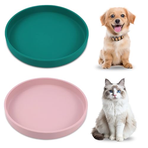 Katzennäpfe, Futternapf in Lebensmittelqualität, Silikonqualität, Futterteller, Trocken- und Nassfutter, flacher Katzennapf, flacher Wassernapf für Hunde, Grün, Rosa, 2 Stück von YUDAWN