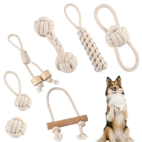 YUDAWN 7 Stück Hundespielzeug Seil, Hundespielzeug Set Spielzeug Hund Seil aus Baumwolle Hundeseile für Zahnreinigung und Kauen Interaktives Kauspielzeug Seils Knoten zum Mittelgroße Kleine Hunde von YUDAWN