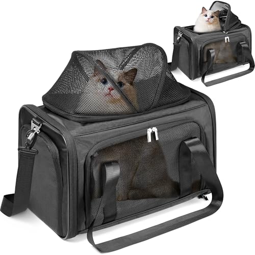 YUDODO 8,2 kg Katzentragetasche mit erweiterbarem Platz und Tasche und 3 Öffnungen für kleine Hunde, weiche Seite, von Fluggesellschaften zugelassen, leicht zu reinigen, 3 belüftete Netze, faltbar von YUDODO