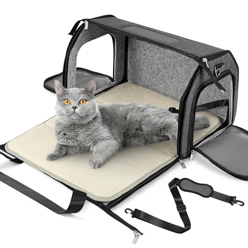 YUDODO Haustier-Tragetasche für große, mittelgroße Katzen, weiche Katzentasche für 2 Kätzchen und kleine Hunde, erweiterbares Haustierheim mit bequemem Bett, wasserabweisend, zusammenklappbar, für YUDODO Haustier-Tragetasche für große, mittelgroße Katzen, weiche Katzentasche für 2 Kätzchen und kleine Hunde, erweiterbares Haustierheim mit bequemem Bett, wasserabweisend, zusammenklappbar, für von YUDODO