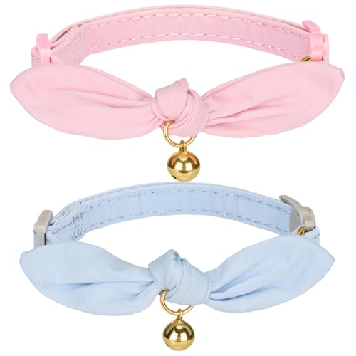 Katzenhalsbänder, Baumwollfliege mit Glöckchen, Schnellverschluss-Schnalle, weiches und bequemes Baumwollmaterial in Blau und Babyrosa, 2 Stück von YUDOTE
