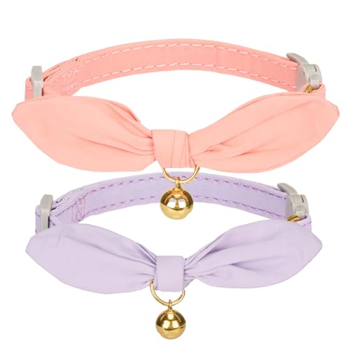 Katzenhalsbänder, Baumwollfliege mit Glöckchen, Schnellverschluss-Schnalle, weiches und bequemes Baumwollmaterial in Lila und Orange, 2 Stück von YUDOTE